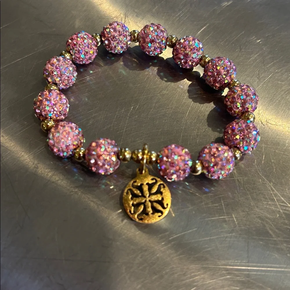 Rustic Cuff Girls Pink Beaded and Leather Bracelet Set with Charms - Picture 3 of 4